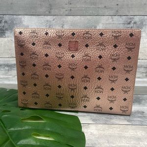 MCM large rose gold champagne pouch clutch